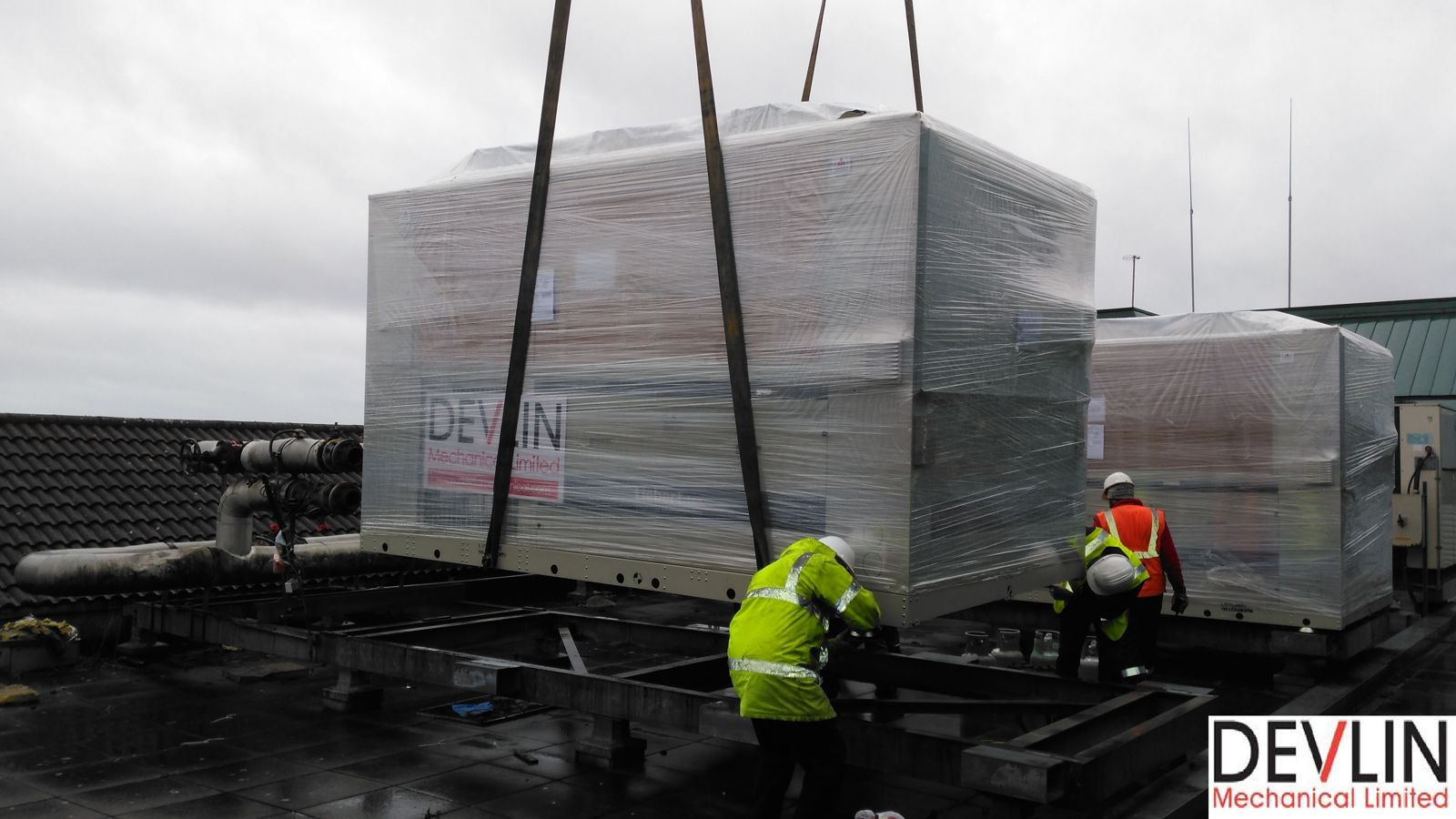 Chiller being positioned on the roof at Antrim Area Hospital